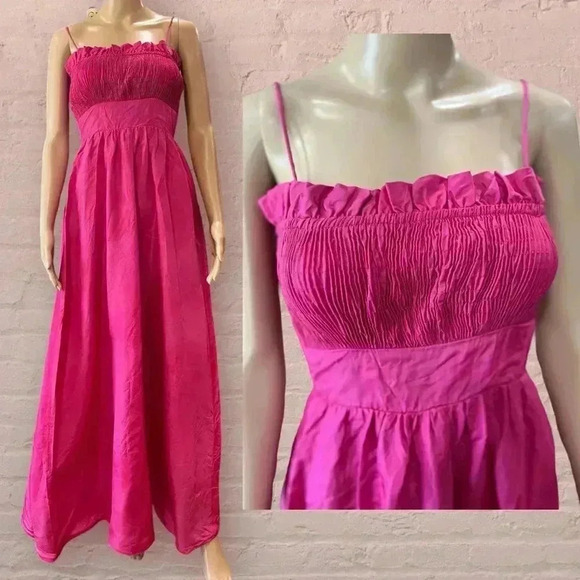 Vintage pink 80’s taffeta maxi dress matching shawl smocked top-Sm - Picture 11 of 14